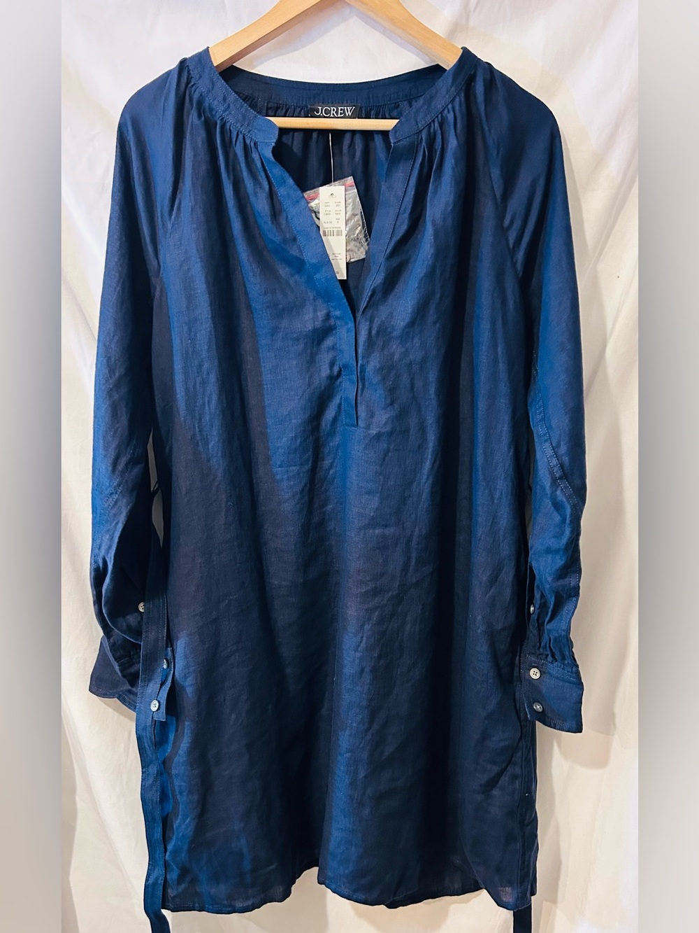 J. Crew Women’s Long Sleeve Split Neck Tunic Linen Navt Dress NWT Size Small